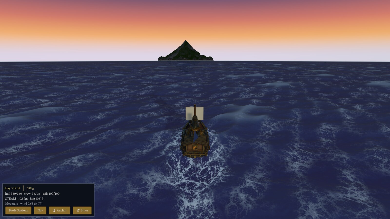 Sailing into the sunset toward a distant island