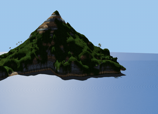 Orbit around a voxel island with stratified rock
