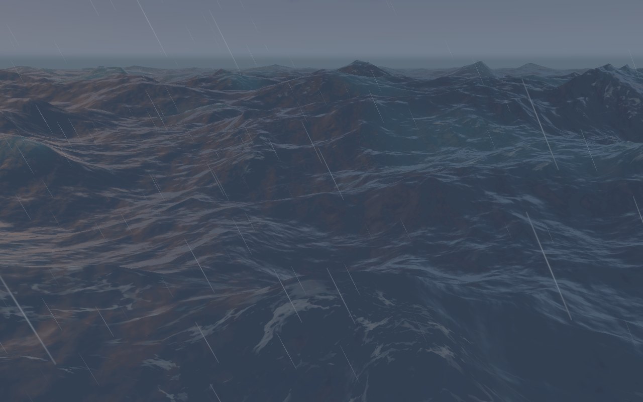 A stormy dusk sea, low and close, foam riding the crests in torn streaks with clean water between the events